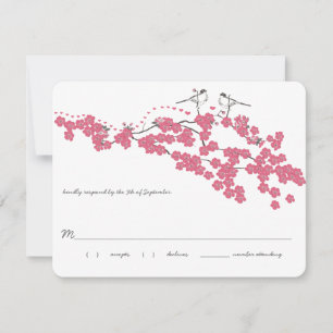 Vintage Cherry Blossom Chickadee Wedding RSVP Card