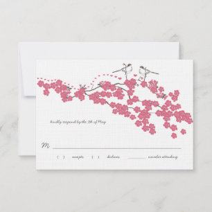 Vintage Cherry Blossom Chickadee Wedding RSVP Card