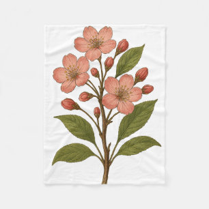 Vintage Cherry Blossom Fleece Blanket   Soft