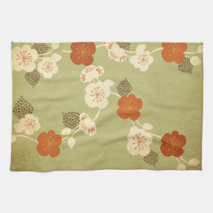 Vintage cherry blossom flowers American MoJo Kitch Tea Towel