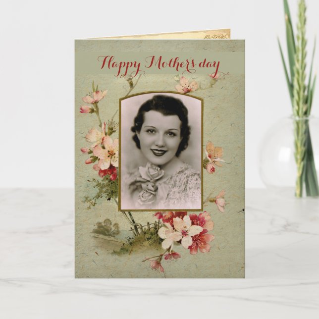 Vintage Cherry Blossom Happy Mother's Day Note Card (Front)