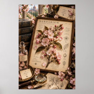 Vintage Cherry Blossom Herbarium Desk Wall Art