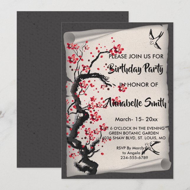Vintage Cherry Blossom Invitation (Front/Back)