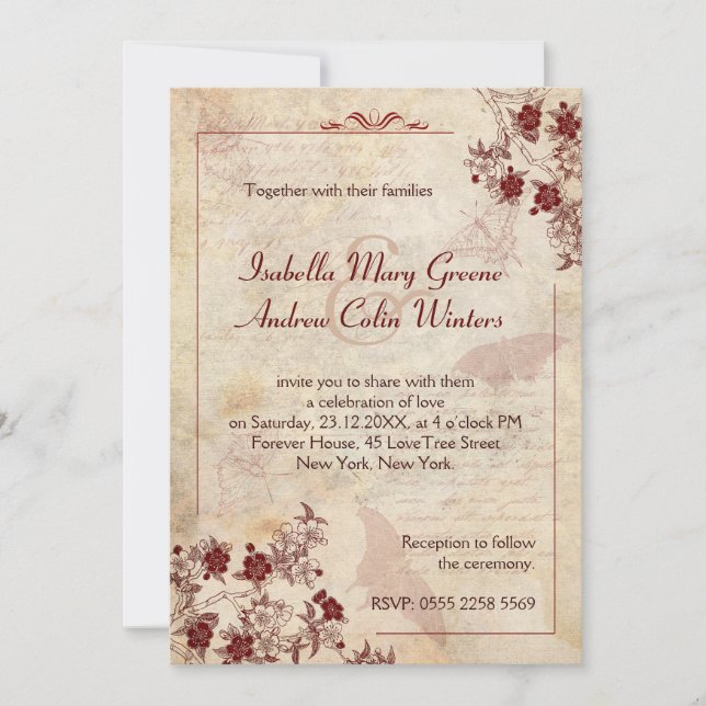 Vintage Cherry Blossom Invitation (Front)