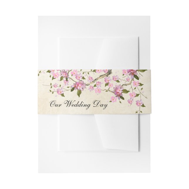 Vintage Cherry Blossom Invitation Belly Band (Front Example)