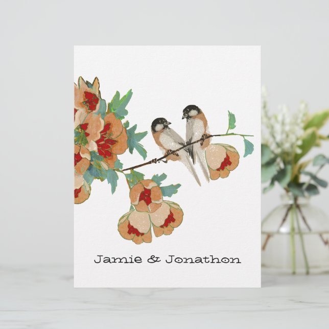 Vintage Cherry Blossom Love Bird Peach Mint (Standing Front)