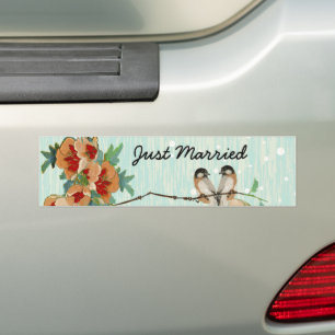 Vintage Cherry Blossom Love Bird Peach Mint Bumper Sticker