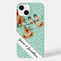 Vintage Cherry Blossom Love Bird Peach Mint