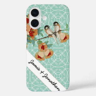 Vintage Cherry Blossom Love Bird Peach Mint iPhone 16 Case
