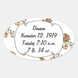 Vintage Cherry Blossom Love Bird Peach Mint Oval Sticker