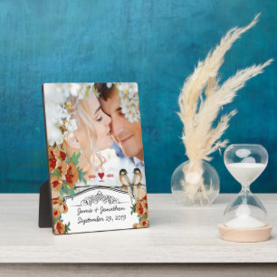 Vintage Cherry Blossom Love Bird Peach Mint Plaque