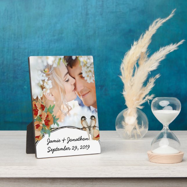 Vintage Cherry Blossom Love Bird Peach Mint Plaque (Side)