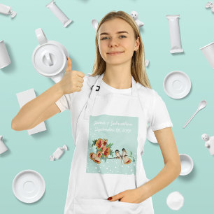 Vintage Cherry Blossom Love Bird Peach Mint Standard Apron