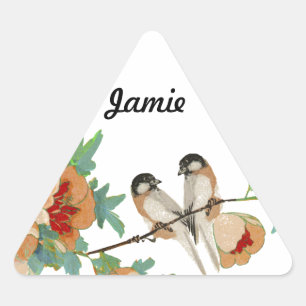 Vintage Cherry Blossom Love Bird Peach Mint Triangle Sticker