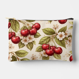Vintage Cherry Blossom Pattern Red Cherries Accessory Pouch