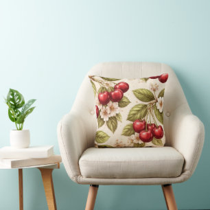 Vintage Cherry Blossom Pattern Red Cherries Cushion