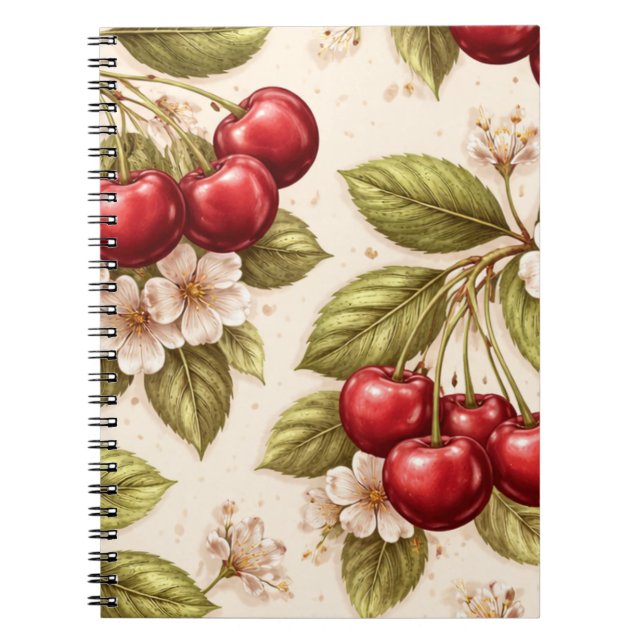 Vintage Cherry Blossom Pattern Red Cherries  Notebook (Front)