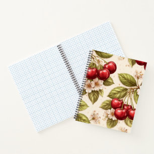 Vintage Cherry Blossom Pattern Red Cherries Notebook