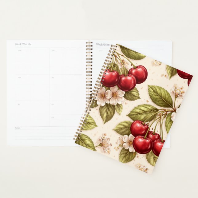 Vintage Cherry Blossom Pattern Red Cherries  Planner (Display)