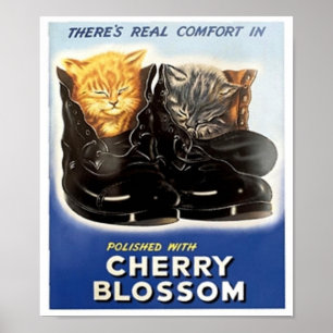 Vintage Cherry Blossom Polish Ad -Kittens in Shoes Poster