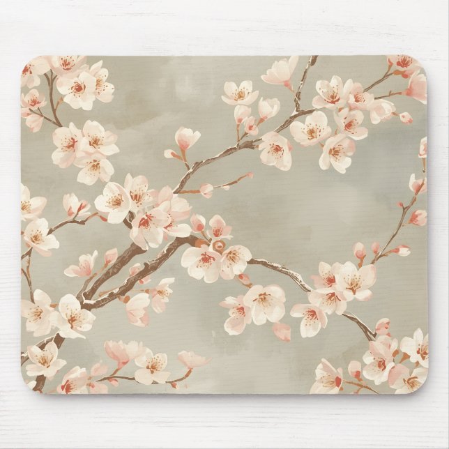 Vintage Cherry Blossom Sakura Branch Mouse Mat (Front)