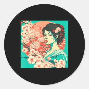 Vintage Cherry Blossom Sakura Japanese Art Anime Classic Round Sticker