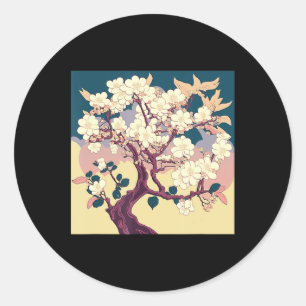 Vintage Cherry Blossom Sakura Japanese Art Anime Classic Round Sticker