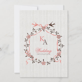 Vintage Cherry Blossom Swallows Wedding invitation