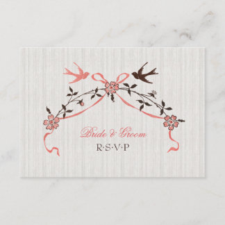 Vintage Cherry Blossom Swallows Wedding RSVP card