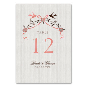 Vintage Cherry Blossom Swallows Wedding Table Card
