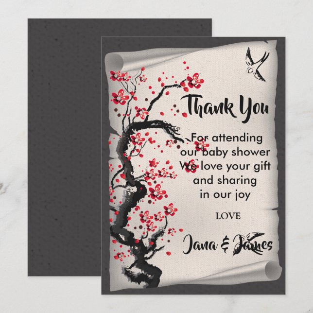 Vintage Cherry Blossom   thank you Invitation (Front/Back)