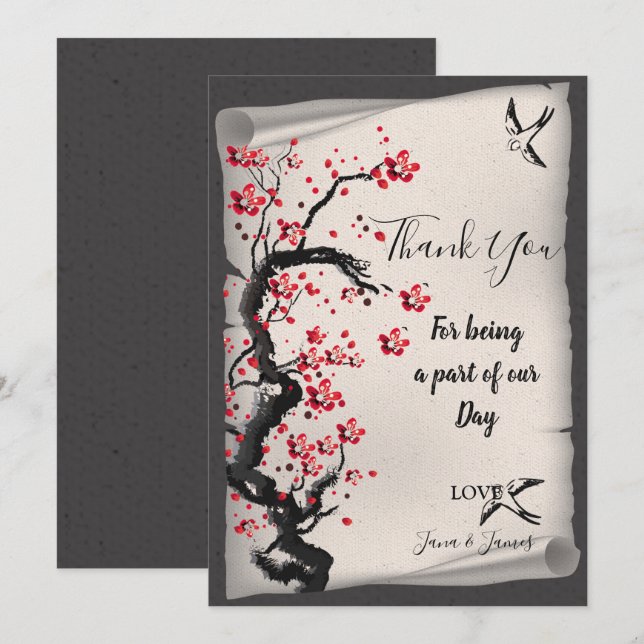 Vintage Cherry Blossom thank you Invitation (Front/Back)
