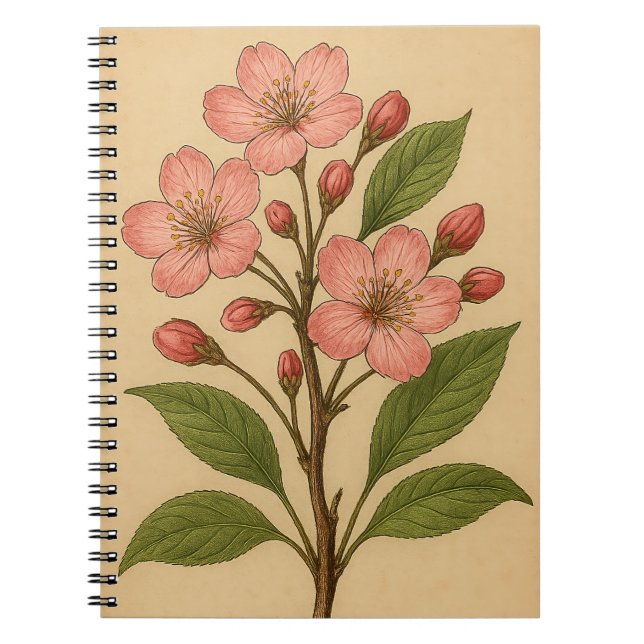 Vintage Cherry Blossom weathered paper Notebook (Front)