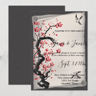 Vintage Cherry Blossom wedding Invitation