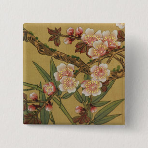 Vintage Cherry Blossoms Asian Japanese Flowers 15 Cm Square Badge
