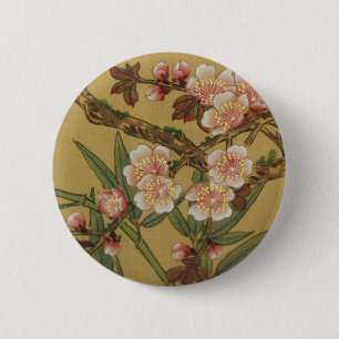 Vintage Cherry Blossoms Asian Japanese Flowers 6 Cm Round Badge