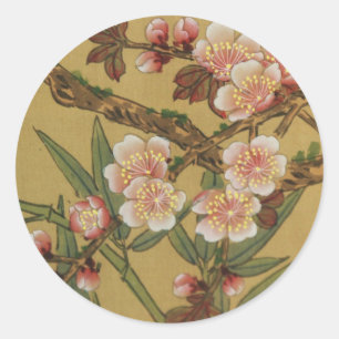 Vintage Cherry Blossoms Asian Japanese Flowers Classic Round Sticker