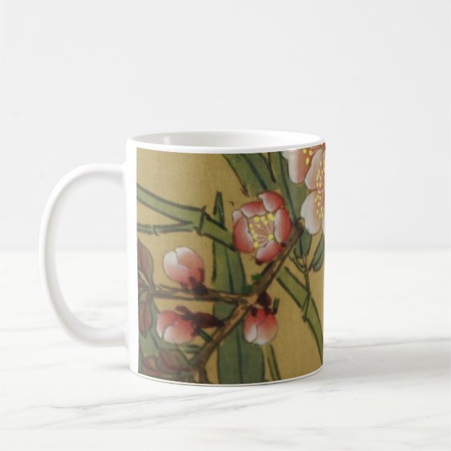 Vintage Cherry Blossoms Asian Japanese Flowers Coffee Mug (Left)