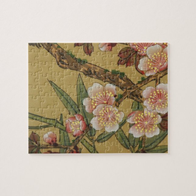 Vintage Cherry Blossoms Asian Japanese Flowers Jigsaw Puzzle (Horizontal)