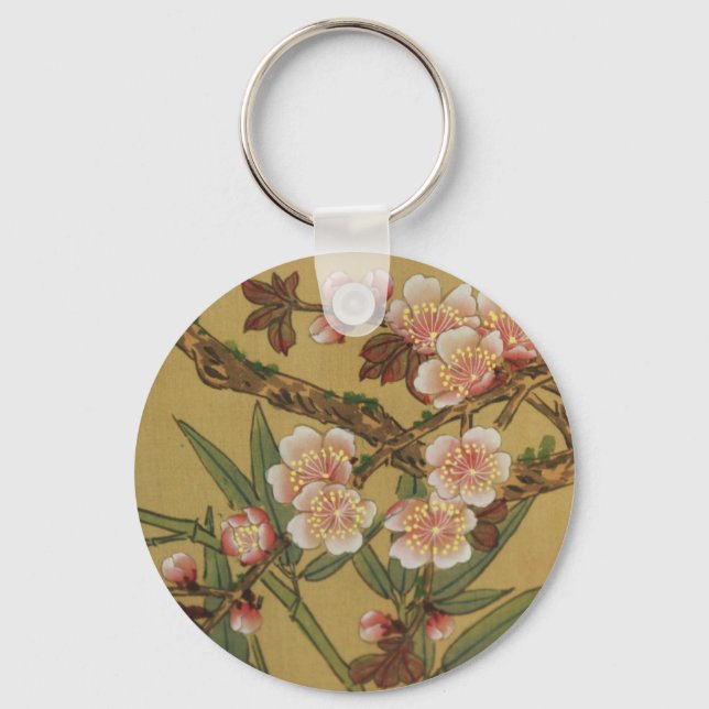 Vintage Cherry Blossoms Asian Japanese Flowers Key Ring (Front)