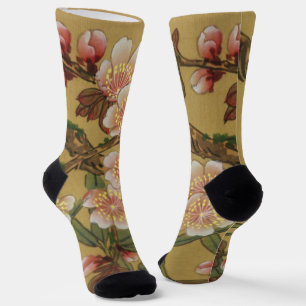 Vintage Cherry Blossoms Asian Japanese Flowers Socks