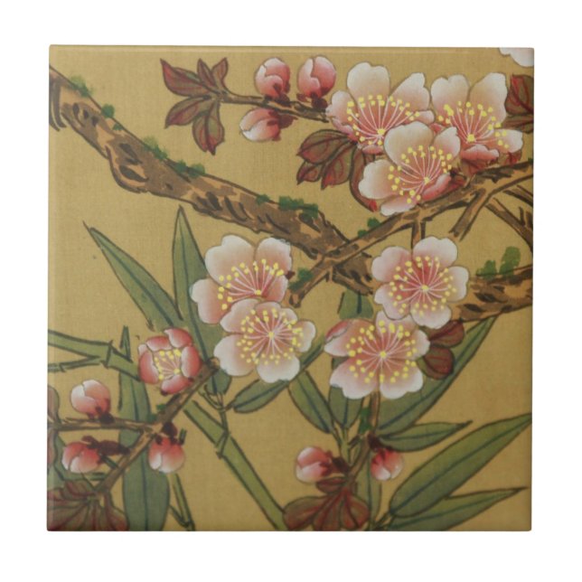 Vintage Cherry Blossoms Asian Japanese Flowers Tile (Front)