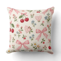 Vintage Cherry Bow Floral Fabric Pattern | Pink Gi