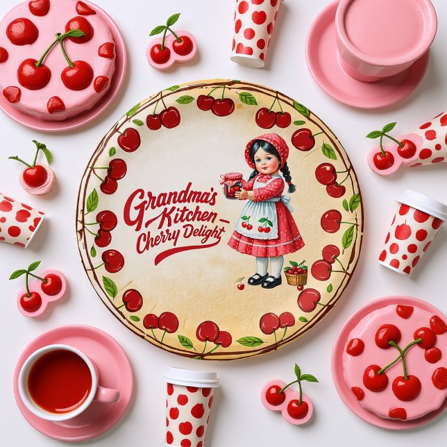 Vintage Cherry Kitchen Girl - Grandma's Delight Paper Plate (Creator Uploaded)