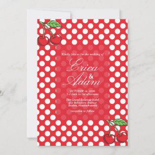 Vintage Cherry & Polka Dot Retro Wedding Invitation