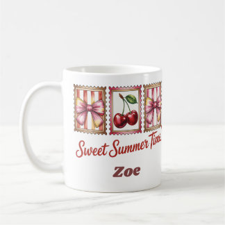 Vintage Cherry Postage Stamp Sweet Summer Time Coffee Mug