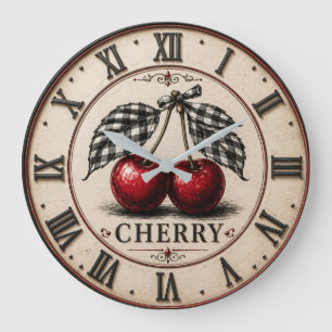 Vintage Cherry Rustic Farmhouse Fruit Kitchen Large Clock