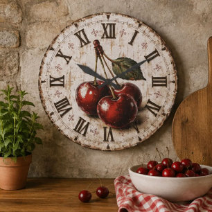 Vintage Cherry Rustic Farmhouse Kitchen Large Clock