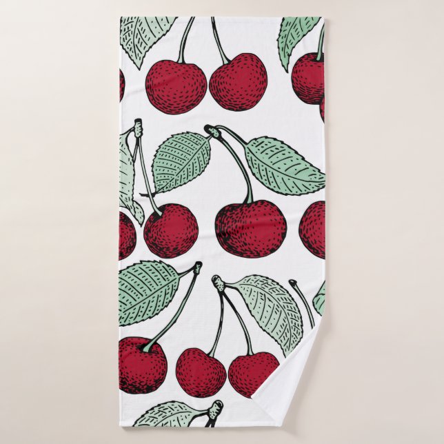 Vintage cherry seamless pattern. Background,  patt Bath Towel (Bath Towel)