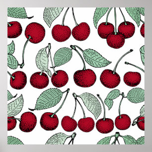 Vintage cherry seamless pattern. Background,  patt Poster